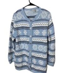 Cherokee Blue and Winter White Snowflake Cardigan